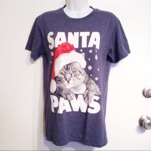 Santa Paws Christmas Cat Holiday Tee Shirt